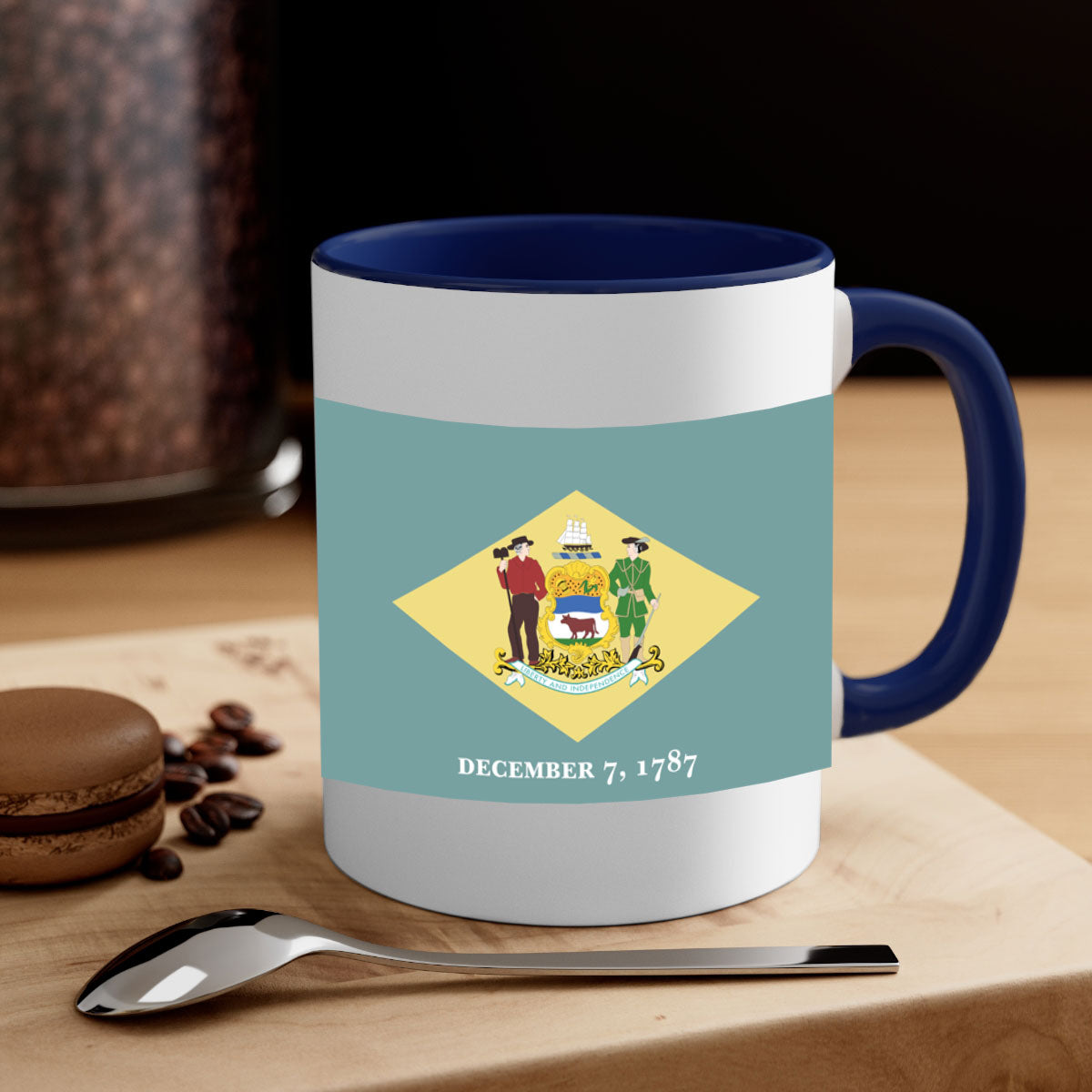 Delaware 44# Mug featuring a glossy finish with a colored handle and interior, available in multiple colors and sizes.