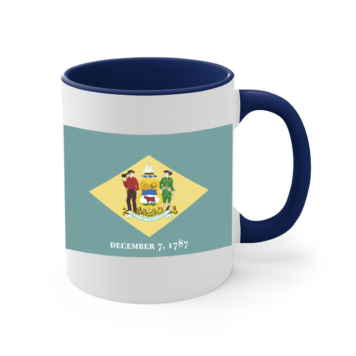Delaware 44# Mug featuring a glossy finish with a colored handle and interior, available in multiple colors and sizes.
