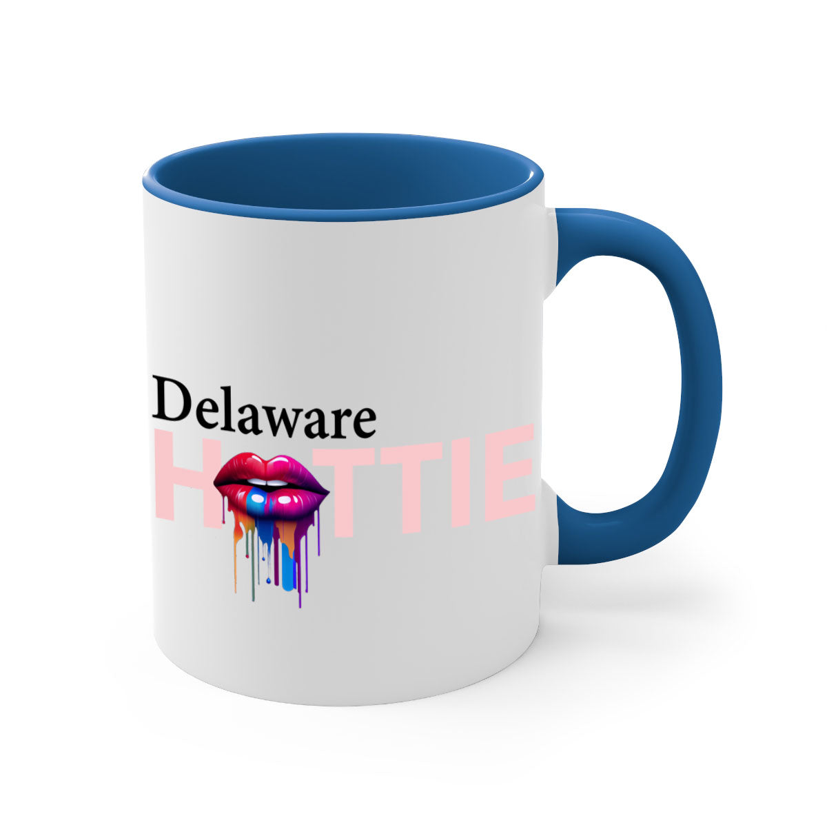 Delaware Hottie Mug with dripping lips design, featuring a glossy finish and colorful handle.