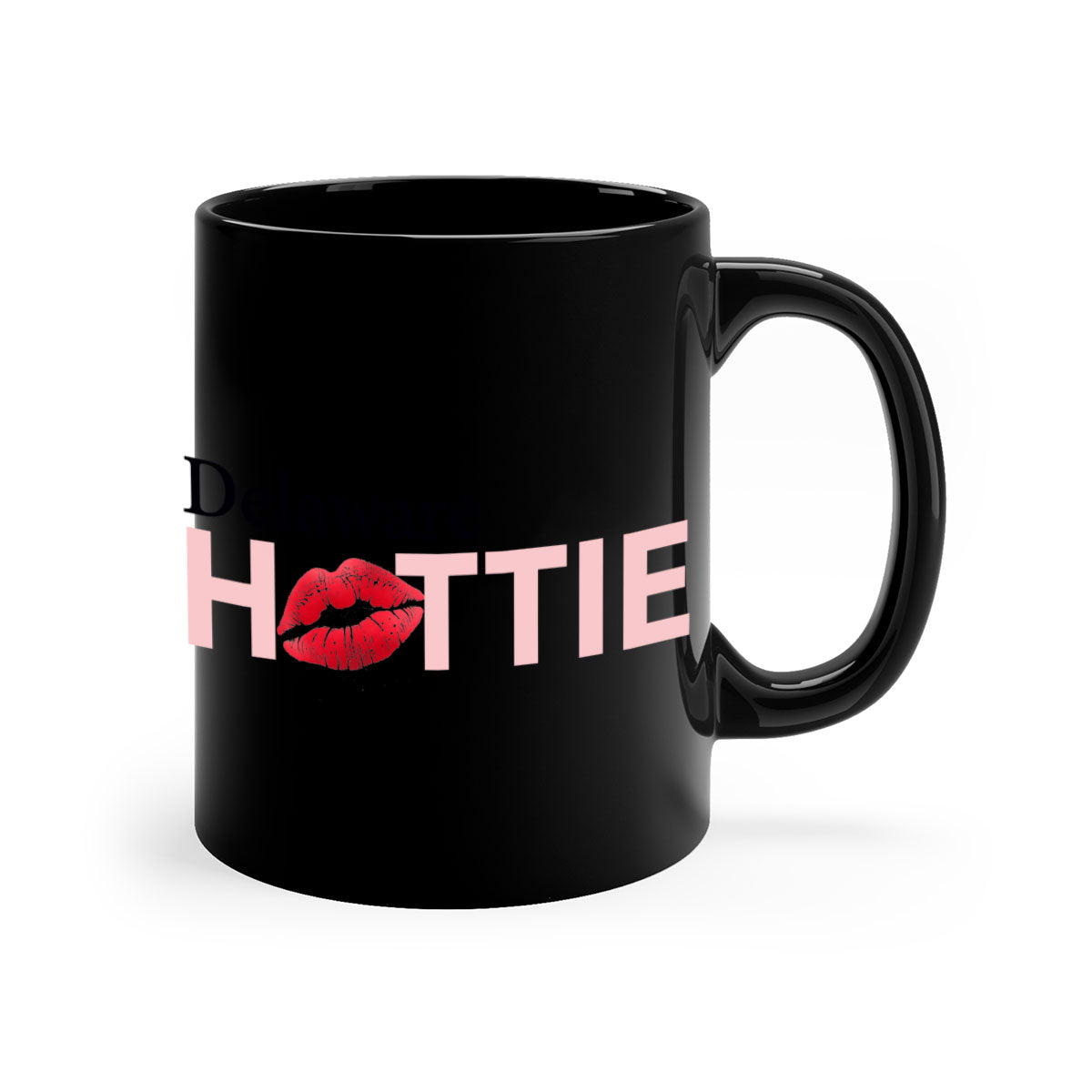 Delaware Hottie With Red Lips Mug featuring a glossy finish and colorful handle, perfect for coffee and tea lovers.