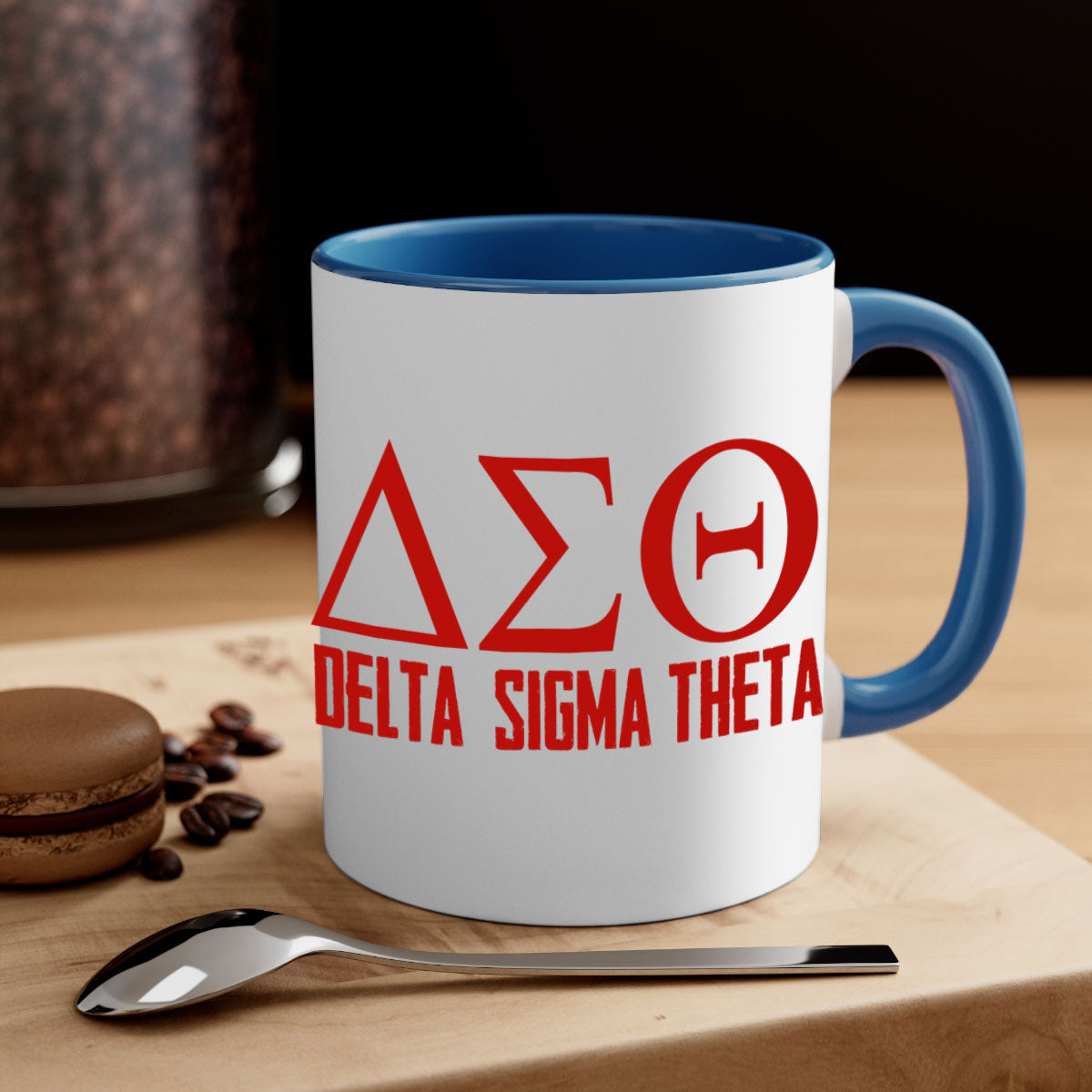 Delta Sigma Theta 2# Mug featuring a glossy finish with a colored handle and interior, available in multiple colors and sizes.