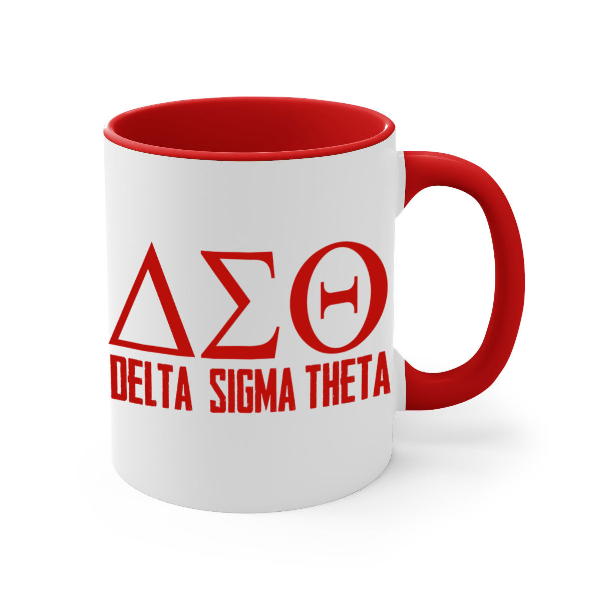 Delta Sigma Theta 2# Mug featuring a glossy finish with a colored handle and interior, available in multiple colors and sizes.