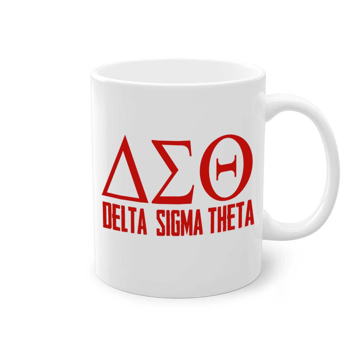 Delta Sigma Theta 2# Mug featuring a glossy finish with a colored handle and interior, available in multiple colors and sizes.