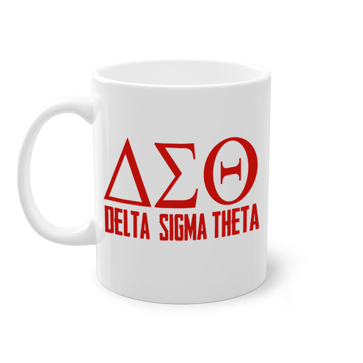 Delta Sigma Theta 2# Mug featuring a glossy finish with a colored handle and interior, available in multiple colors and sizes.