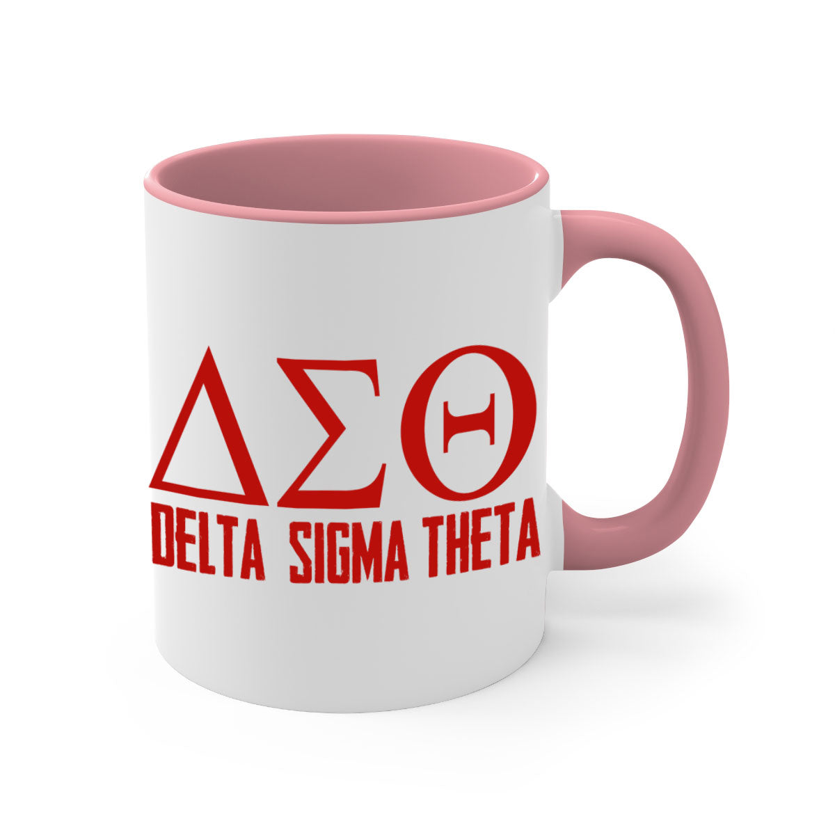 Delta Sigma Theta 2# Mug featuring a glossy finish with a colored handle and interior, available in multiple colors and sizes.