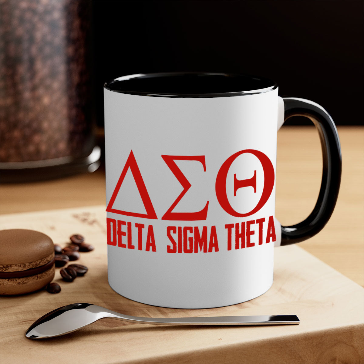 Delta Sigma Theta 2# Mug featuring a glossy finish with a colored handle and interior, available in multiple colors and sizes.