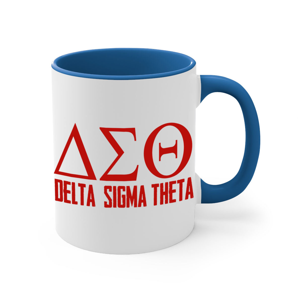 Delta Sigma Theta 2# Mug featuring a glossy finish with a colored handle and interior, available in multiple colors and sizes.