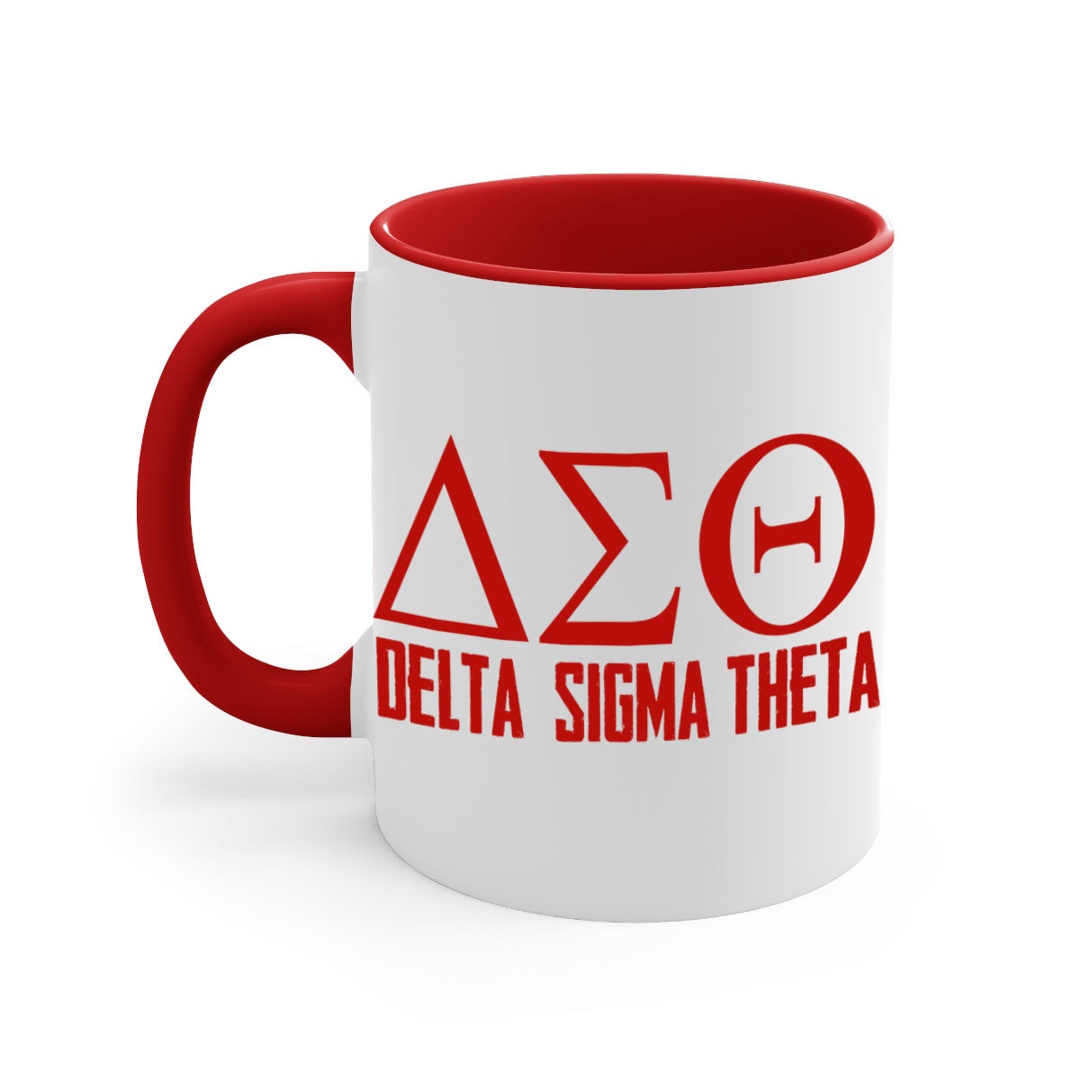 Delta Sigma Theta 2# Mug featuring a glossy finish with a colored handle and interior, available in multiple colors and sizes.