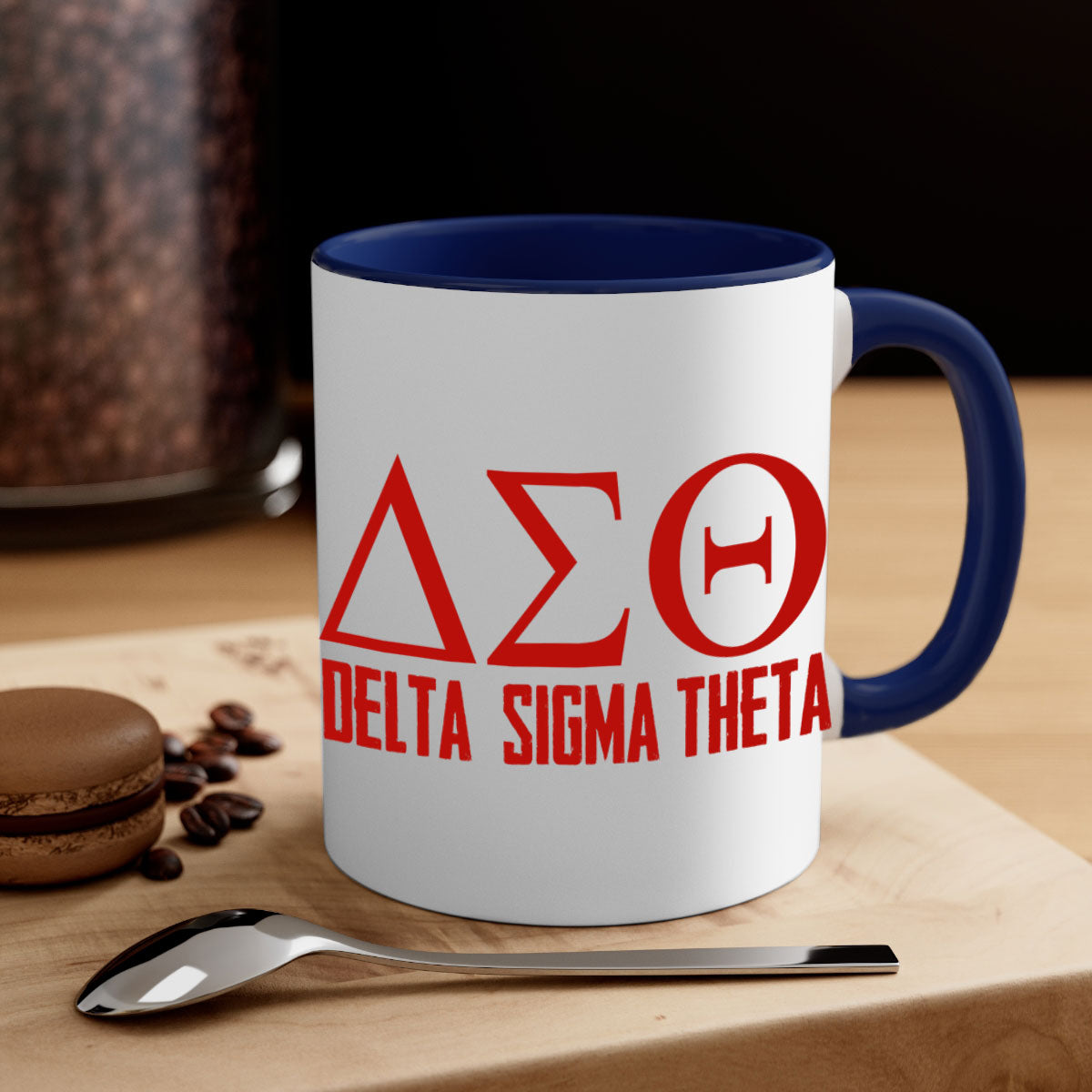 Delta Sigma Theta 2# Mug featuring a glossy finish with a colored handle and interior, available in multiple colors and sizes.