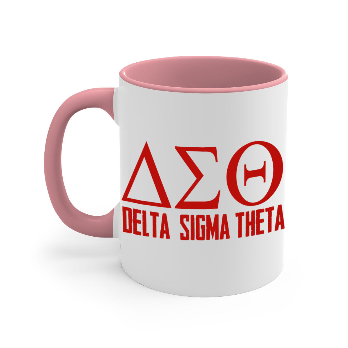 Delta Sigma Theta 2# Mug featuring a glossy finish with a colored handle and interior, available in multiple colors and sizes.