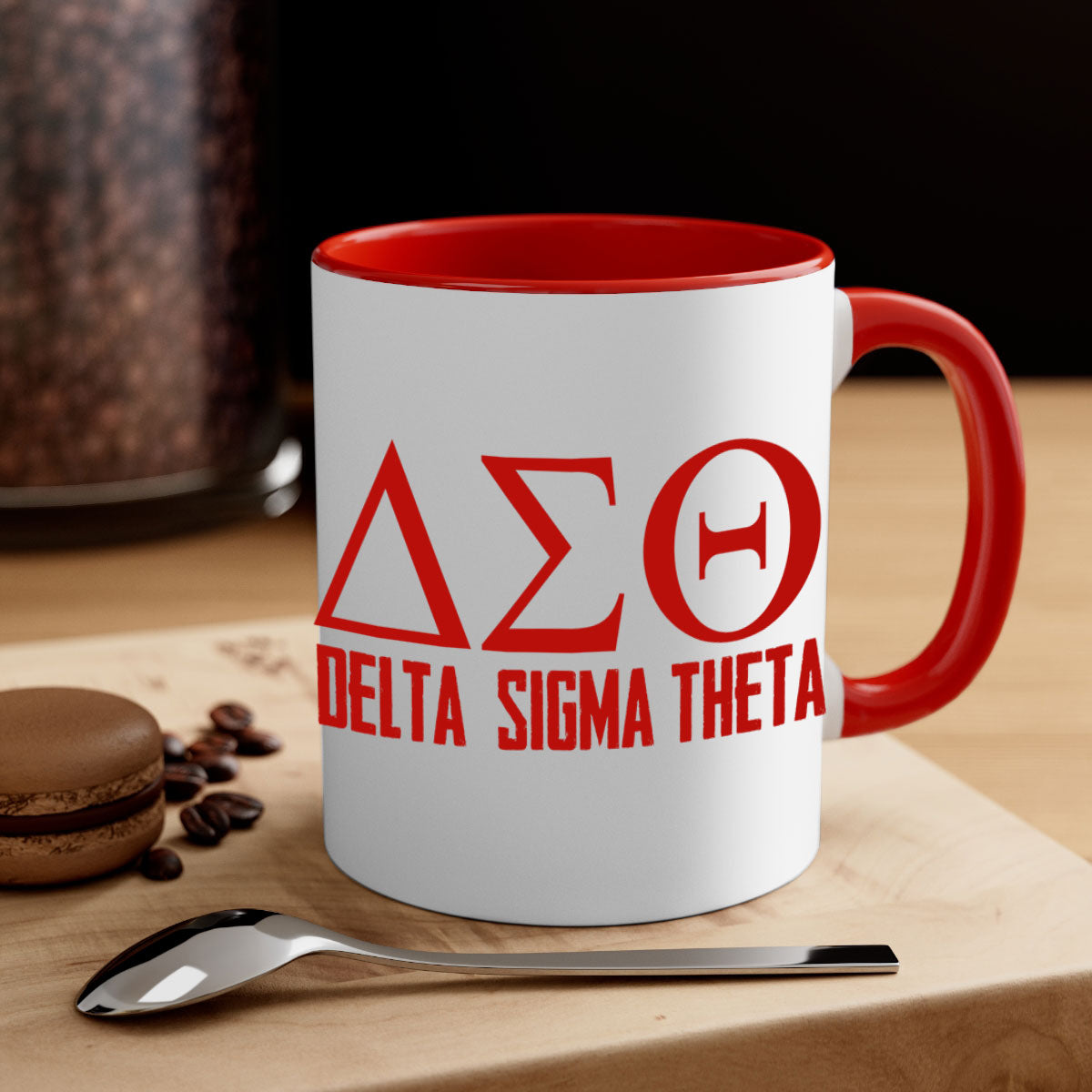Delta Sigma Theta 2# Mug featuring a glossy finish with a colored handle and interior, available in multiple colors and sizes.