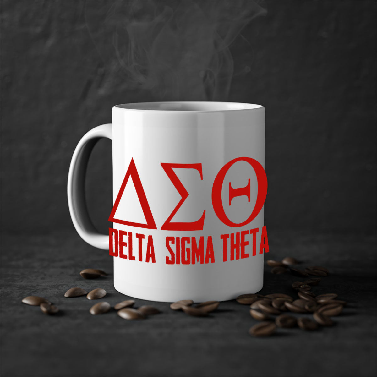 Delta Sigma Theta 2# Mug featuring a glossy finish with a colored handle and interior, available in multiple colors and sizes.