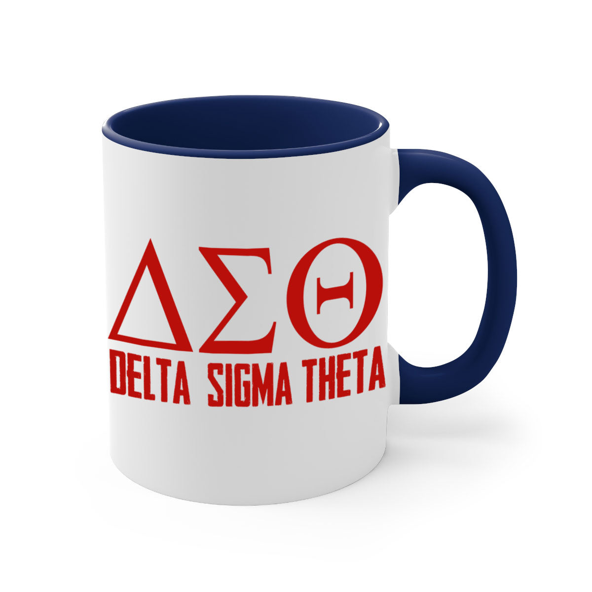 Delta Sigma Theta 2# Mug featuring a glossy finish with a colored handle and interior, available in multiple colors and sizes.