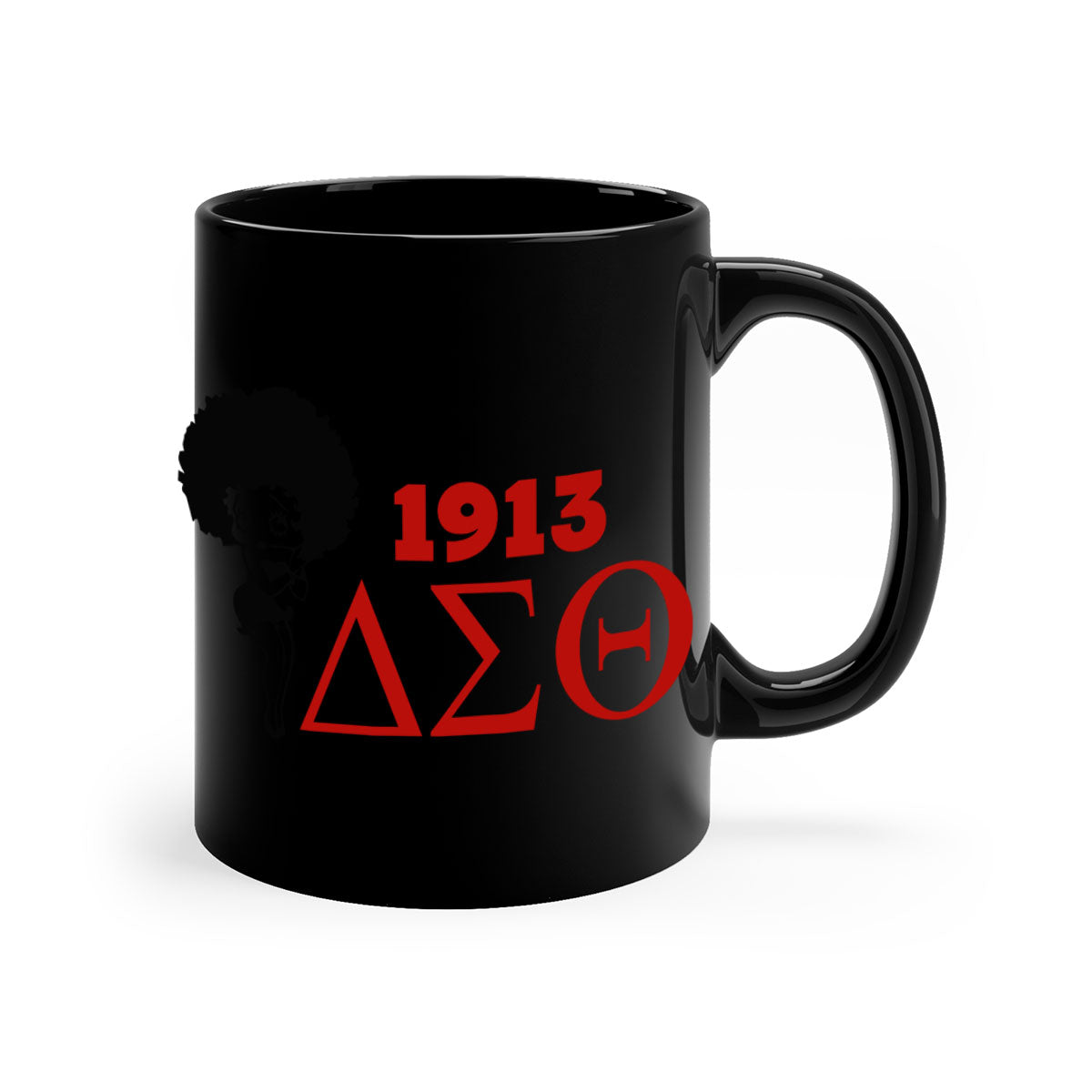 Delta Sigma Theta 4# Mug with black words and phrases, featuring a glossy finish and colored handle, available in multiple colors.