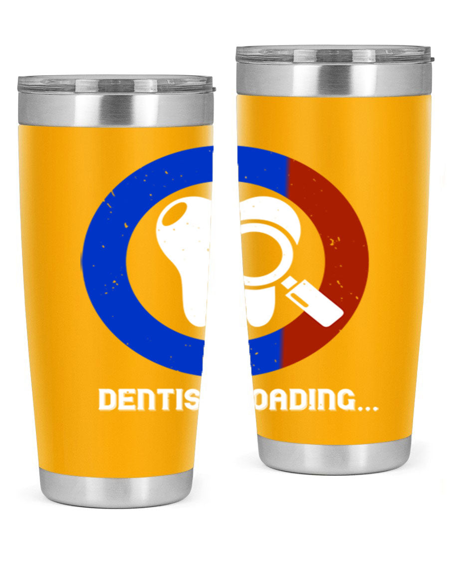 Dentist Loading Style 45# tumbler in stainless steel with a humorous dental design, perfect for hot and cold beverages.