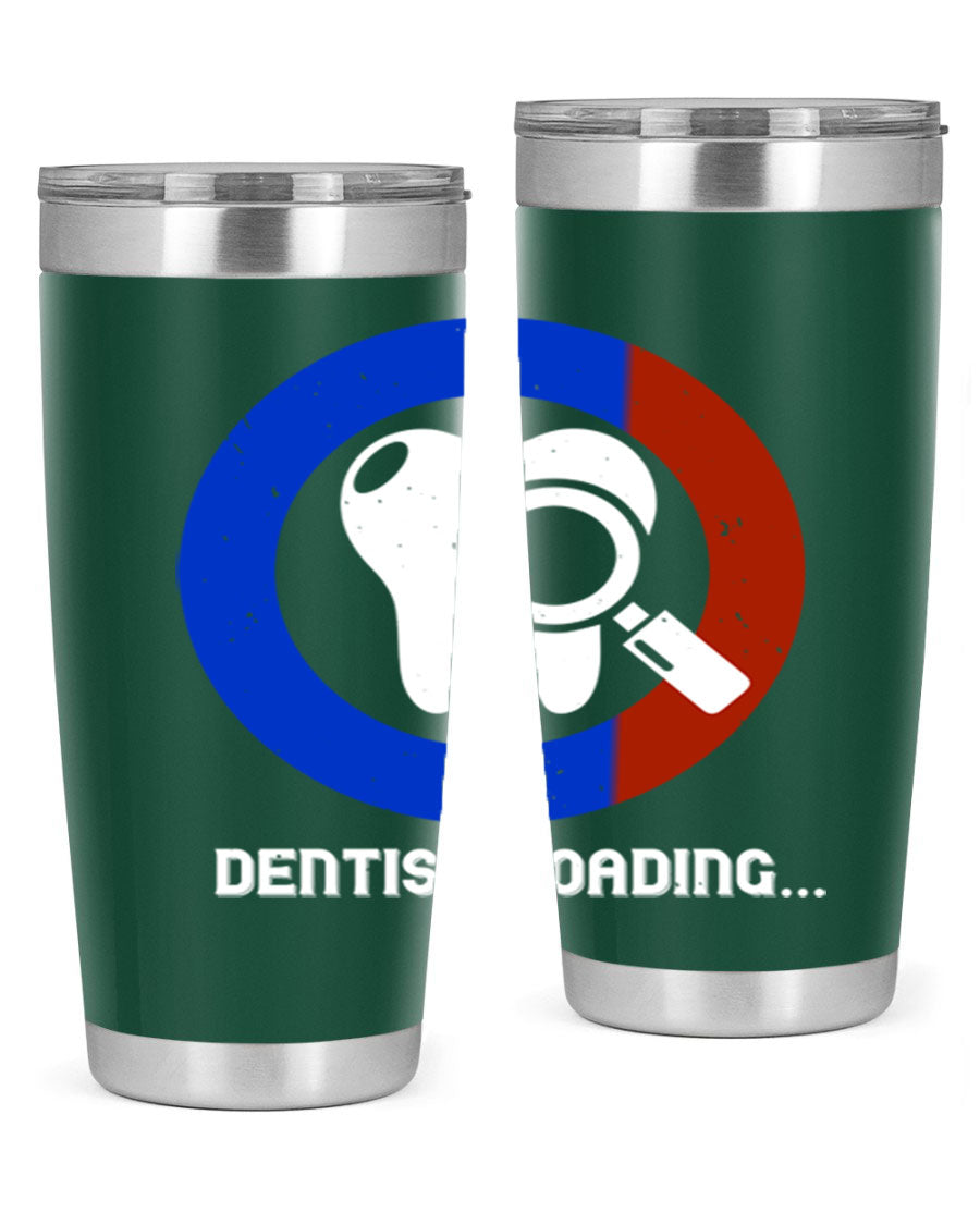 Dentist Loading Style 45# tumbler in stainless steel with a humorous dental design, perfect for hot and cold beverages.
