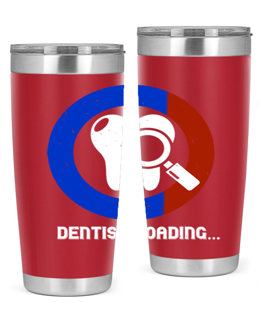 Dentist Loading Style 45# tumbler in stainless steel with a humorous dental design, perfect for hot and cold beverages.