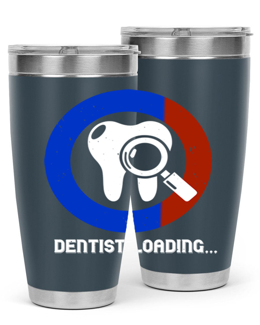 Dentist Loading Style 45# tumbler in stainless steel with a humorous dental design, perfect for hot and cold beverages.
