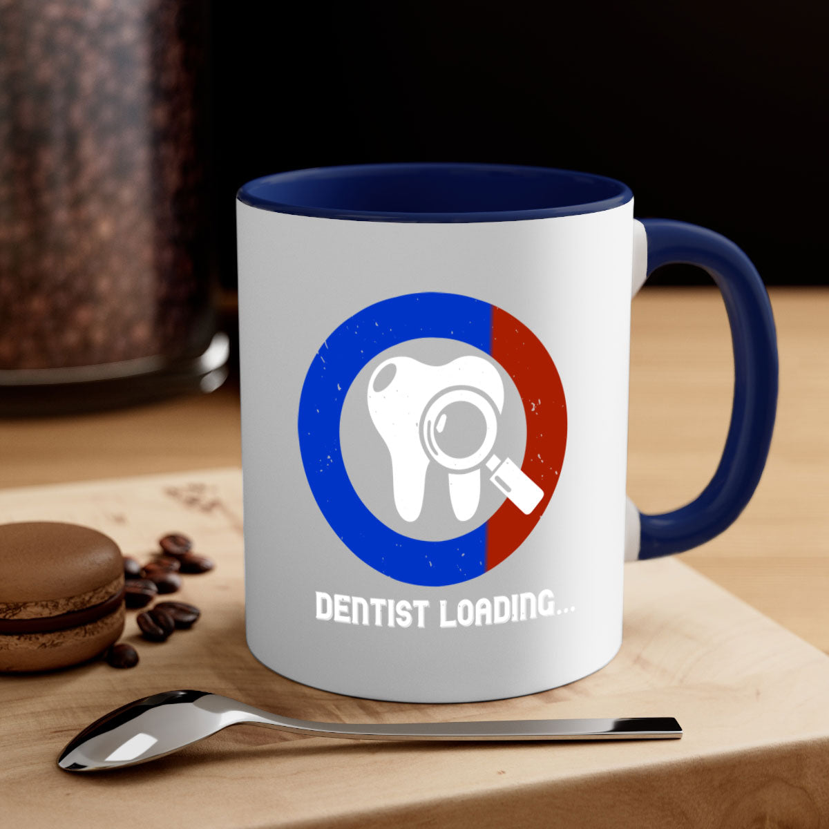 Dentist loading Style 45# Mug with colorful handle and glossy finish, available in multiple colors and sizes.