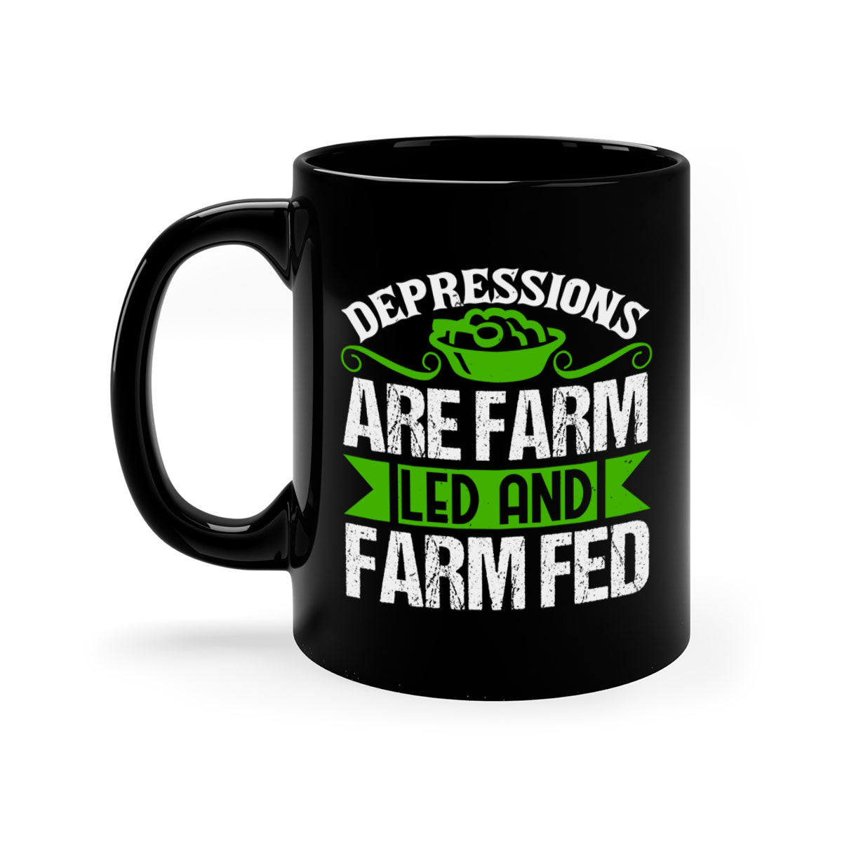 Depression are farm led and farmed 25# Mug featuring a two-tone design with a colored handle and interior, available in multiple colors.