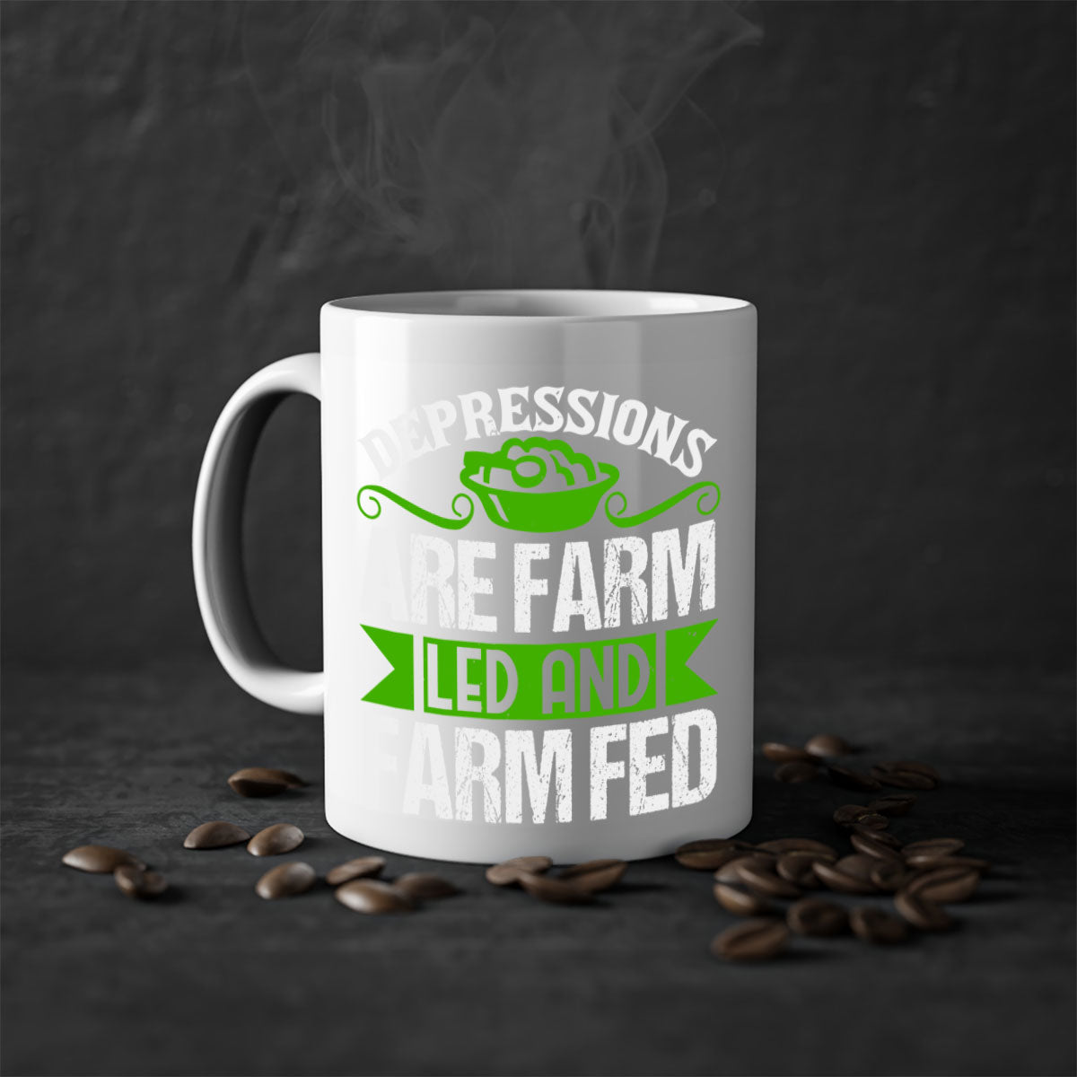Depression are farm led and farmed 25# Mug featuring a two-tone design with a colored handle and interior, available in multiple colors.