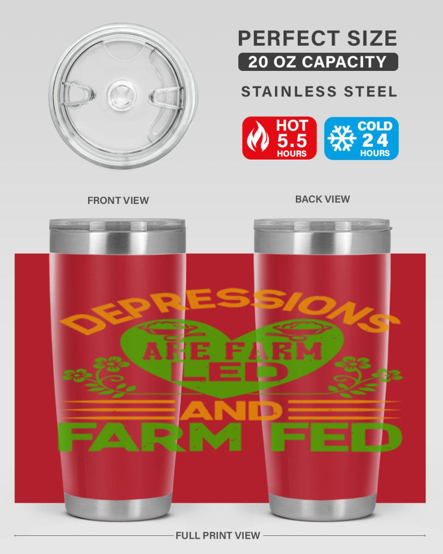 A stylish depressions are farm led 23# Tumbler in stainless steel with a drink-thru lid, showcasing its double wall vacuum design.