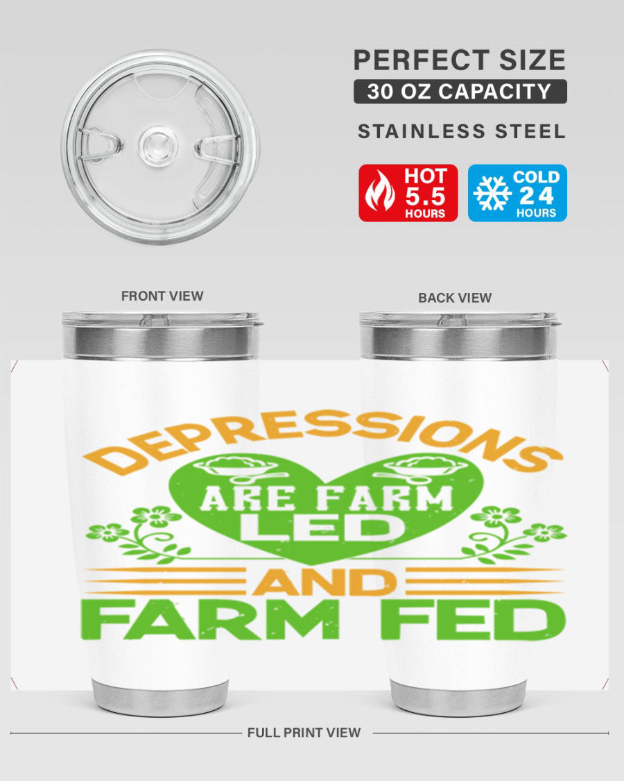 A stylish depressions are farm led 23# Tumbler in stainless steel with a drink-thru lid, showcasing its double wall vacuum design.