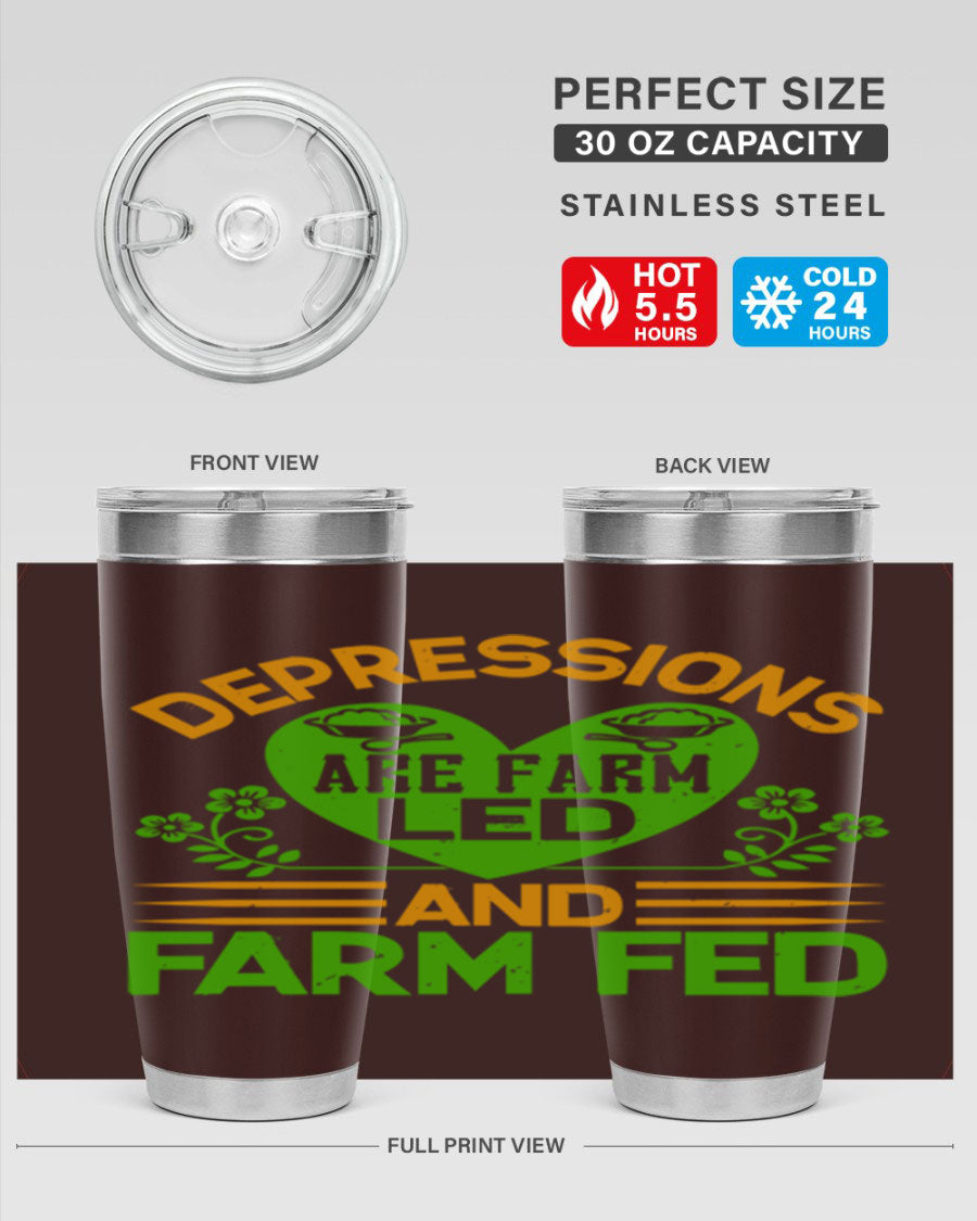A stylish depressions are farm led 23# Tumbler in stainless steel with a drink-thru lid, showcasing its double wall vacuum design.