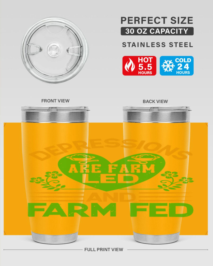 A stylish depressions are farm led 23# Tumbler in stainless steel with a drink-thru lid, showcasing its double wall vacuum design.
