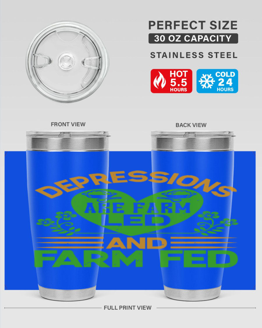 A stylish depressions are farm led 23# Tumbler in stainless steel with a drink-thru lid, showcasing its double wall vacuum design.