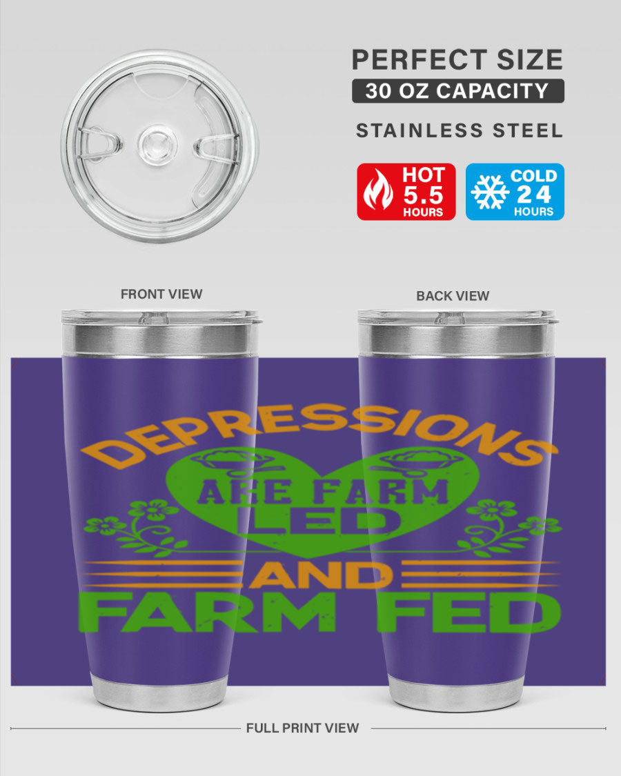 A stylish depressions are farm led 23# Tumbler in stainless steel with a drink-thru lid, showcasing its double wall vacuum design.