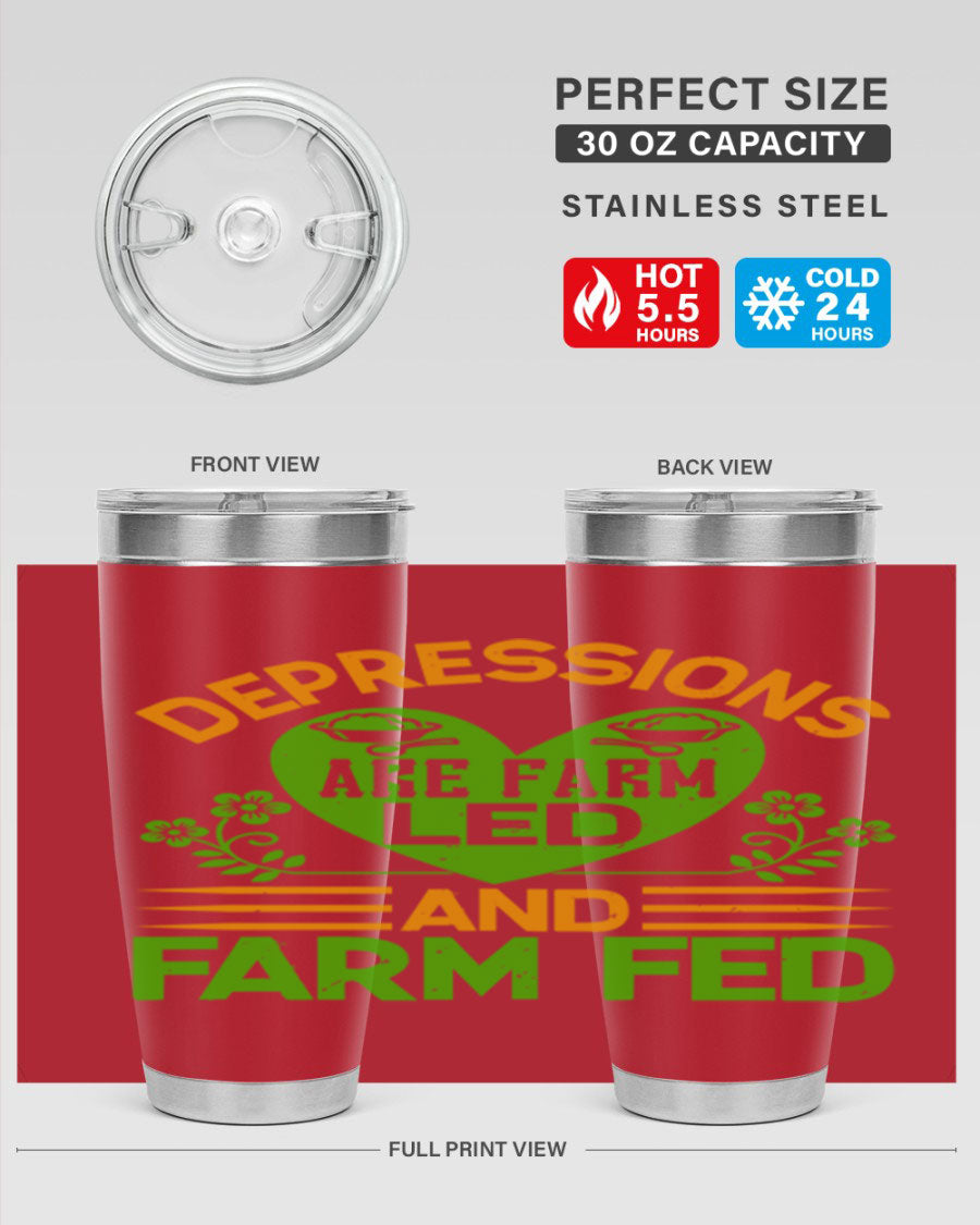 A stylish depressions are farm led 23# Tumbler in stainless steel with a drink-thru lid, showcasing its double wall vacuum design.