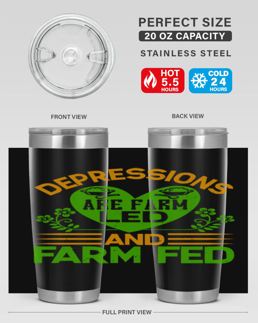 A stylish depressions are farm led 23# Tumbler in stainless steel with a drink-thru lid, showcasing its double wall vacuum design.