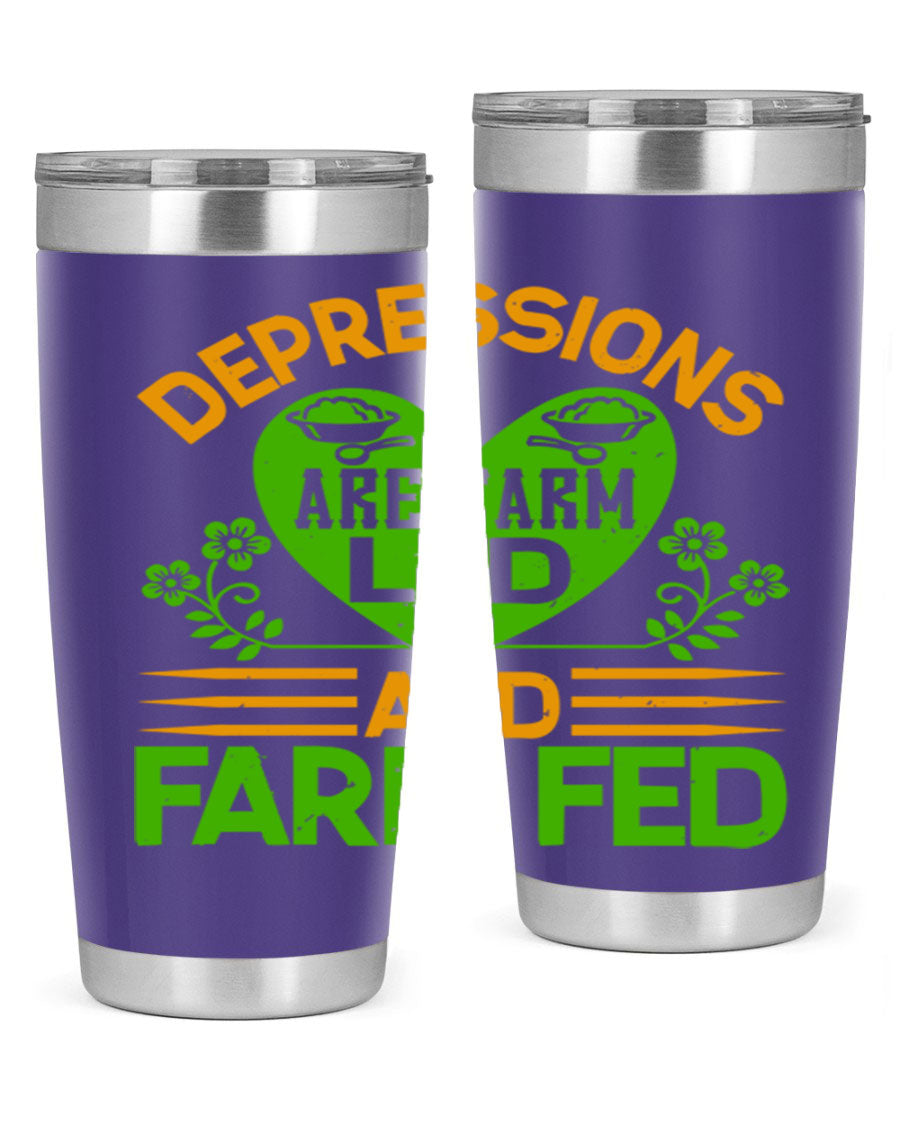 A stylish depressions are farm led 23# Tumbler in stainless steel with a drink-thru lid, showcasing its double wall vacuum design.