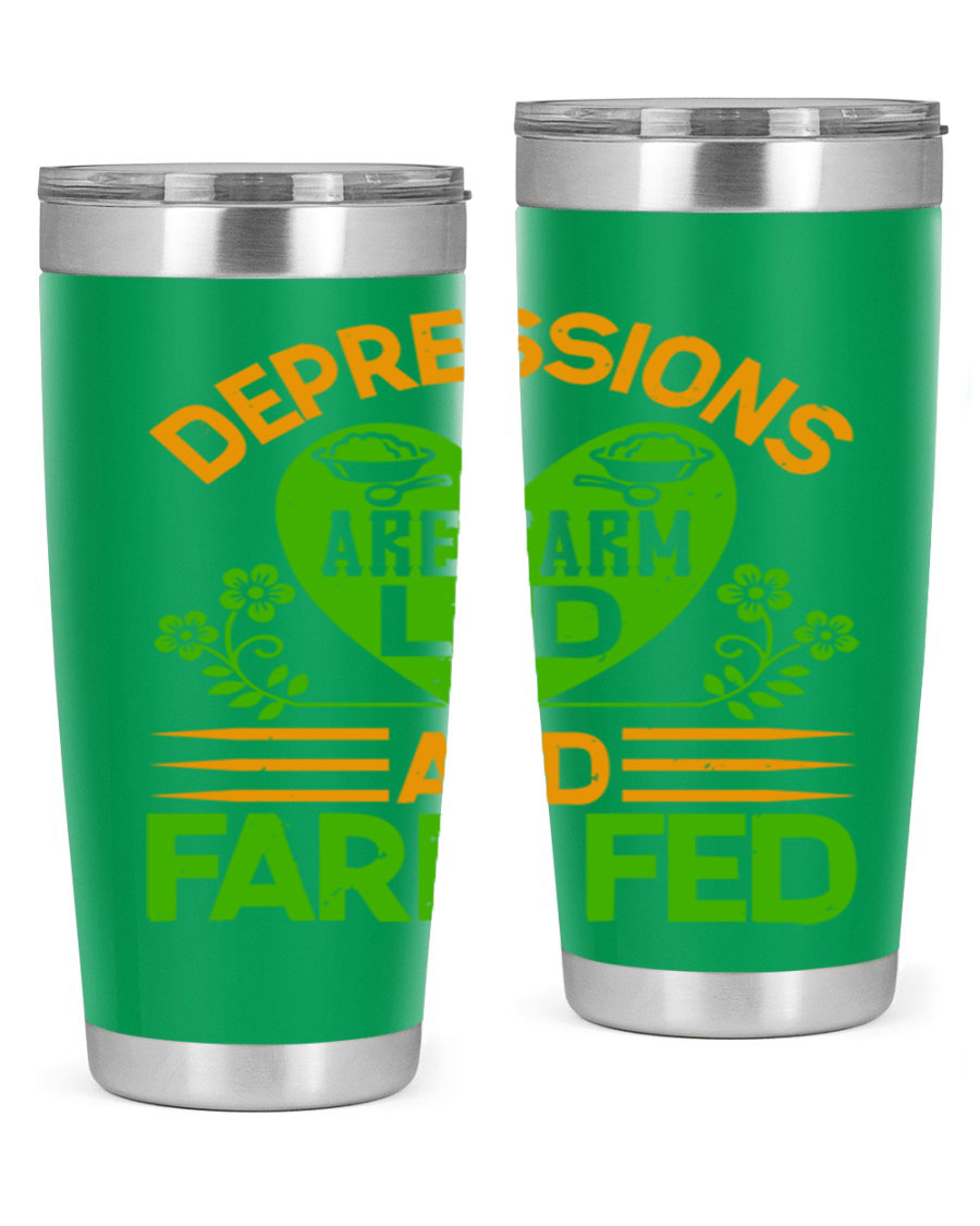 A stylish depressions are farm led 23# Tumbler in stainless steel with a drink-thru lid, showcasing its double wall vacuum design.