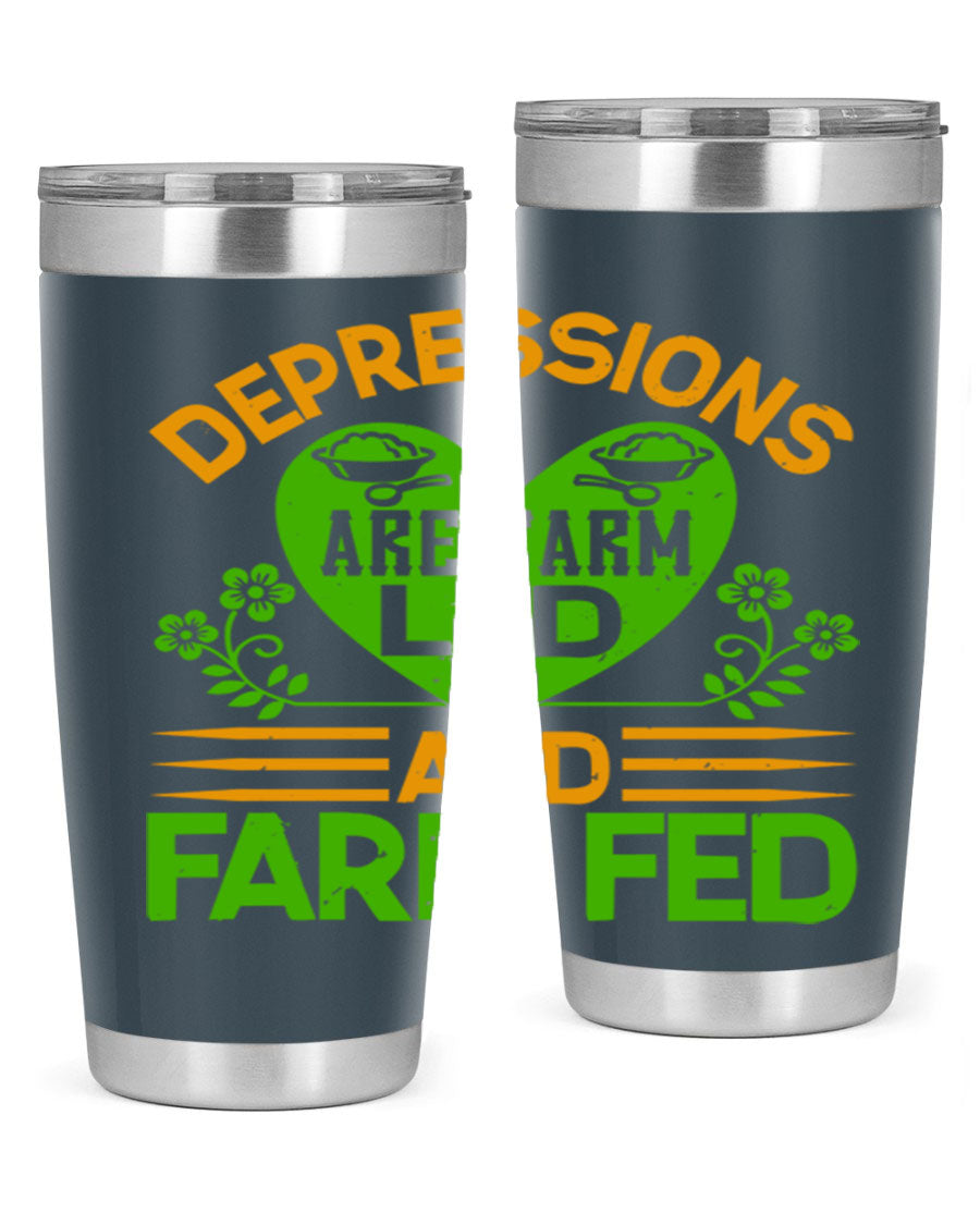 A stylish depressions are farm led 23# Tumbler in stainless steel with a drink-thru lid, showcasing its double wall vacuum design.