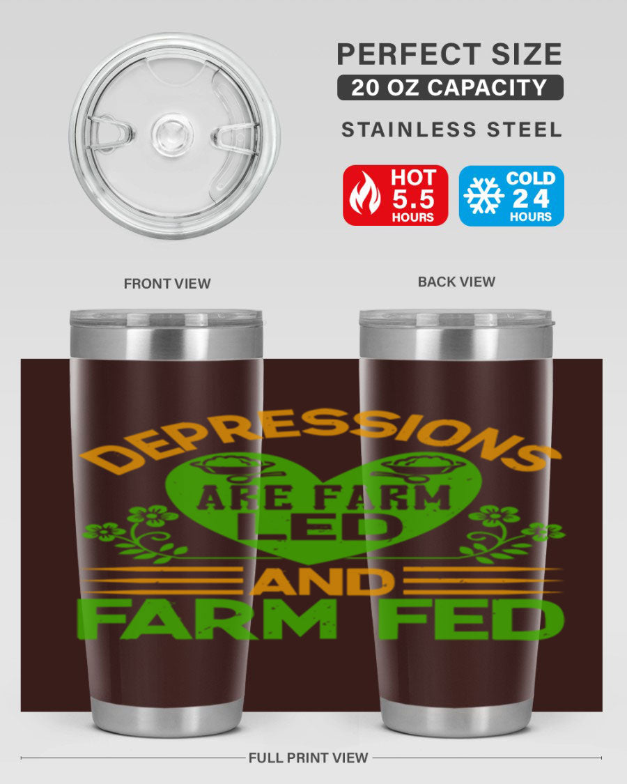 A stylish depressions are farm led 23# Tumbler in stainless steel with a drink-thru lid, showcasing its double wall vacuum design.