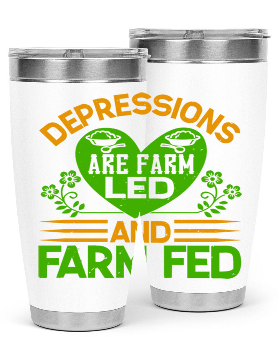 A stylish depressions are farm led 23# Tumbler in stainless steel with a drink-thru lid, showcasing its double wall vacuum design.