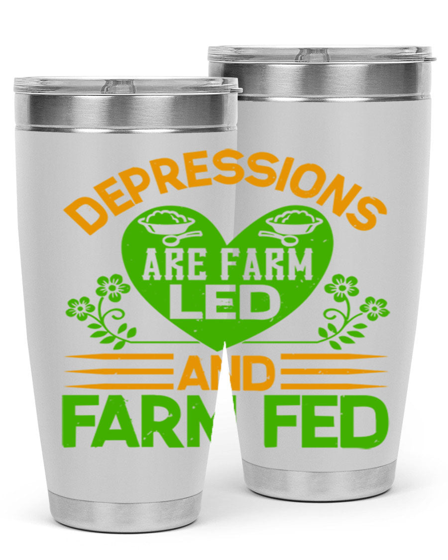 A stylish depressions are farm led 23# Tumbler in stainless steel with a drink-thru lid, showcasing its double wall vacuum design.