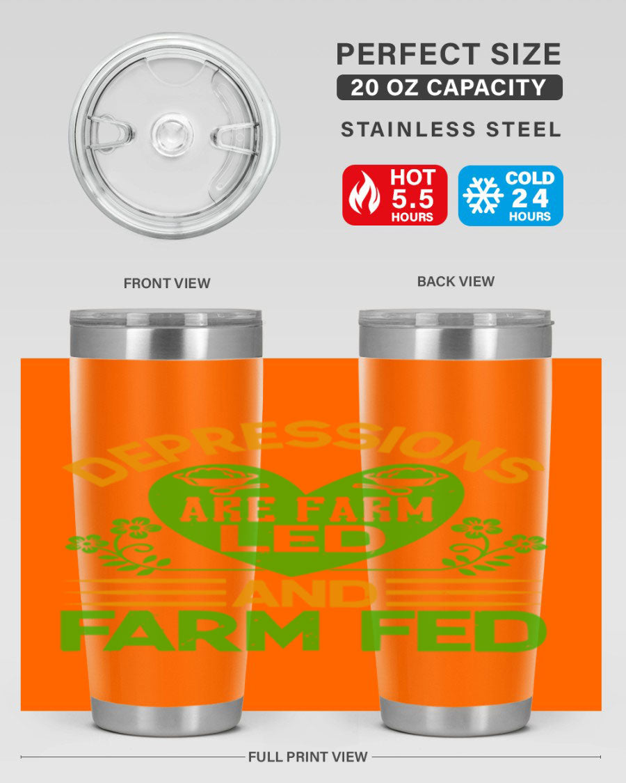 A stylish depressions are farm led 23# Tumbler in stainless steel with a drink-thru lid, showcasing its double wall vacuum design.
