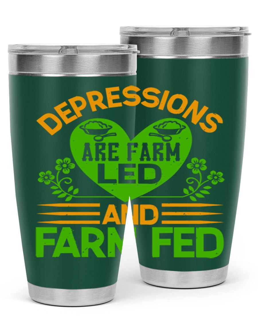 A stylish depressions are farm led 23# Tumbler in stainless steel with a drink-thru lid, showcasing its double wall vacuum design.