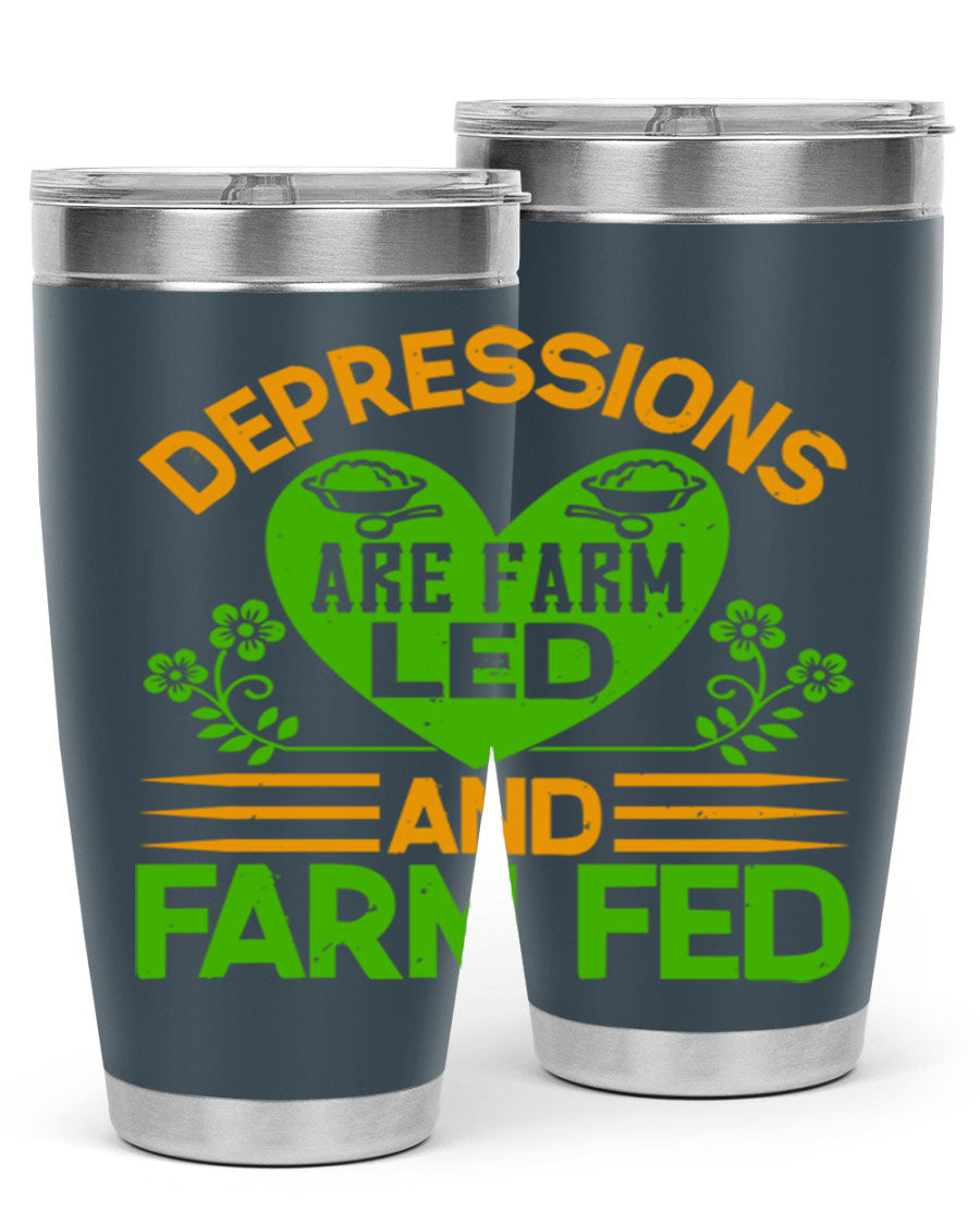 A stylish depressions are farm led 23# Tumbler in stainless steel with a drink-thru lid, showcasing its double wall vacuum design.