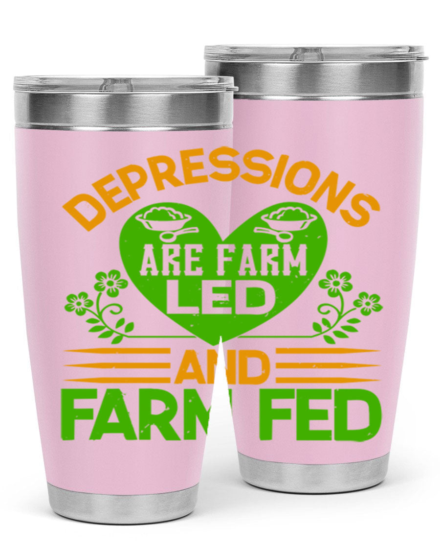 A stylish depressions are farm led 23# Tumbler in stainless steel with a drink-thru lid, showcasing its double wall vacuum design.
