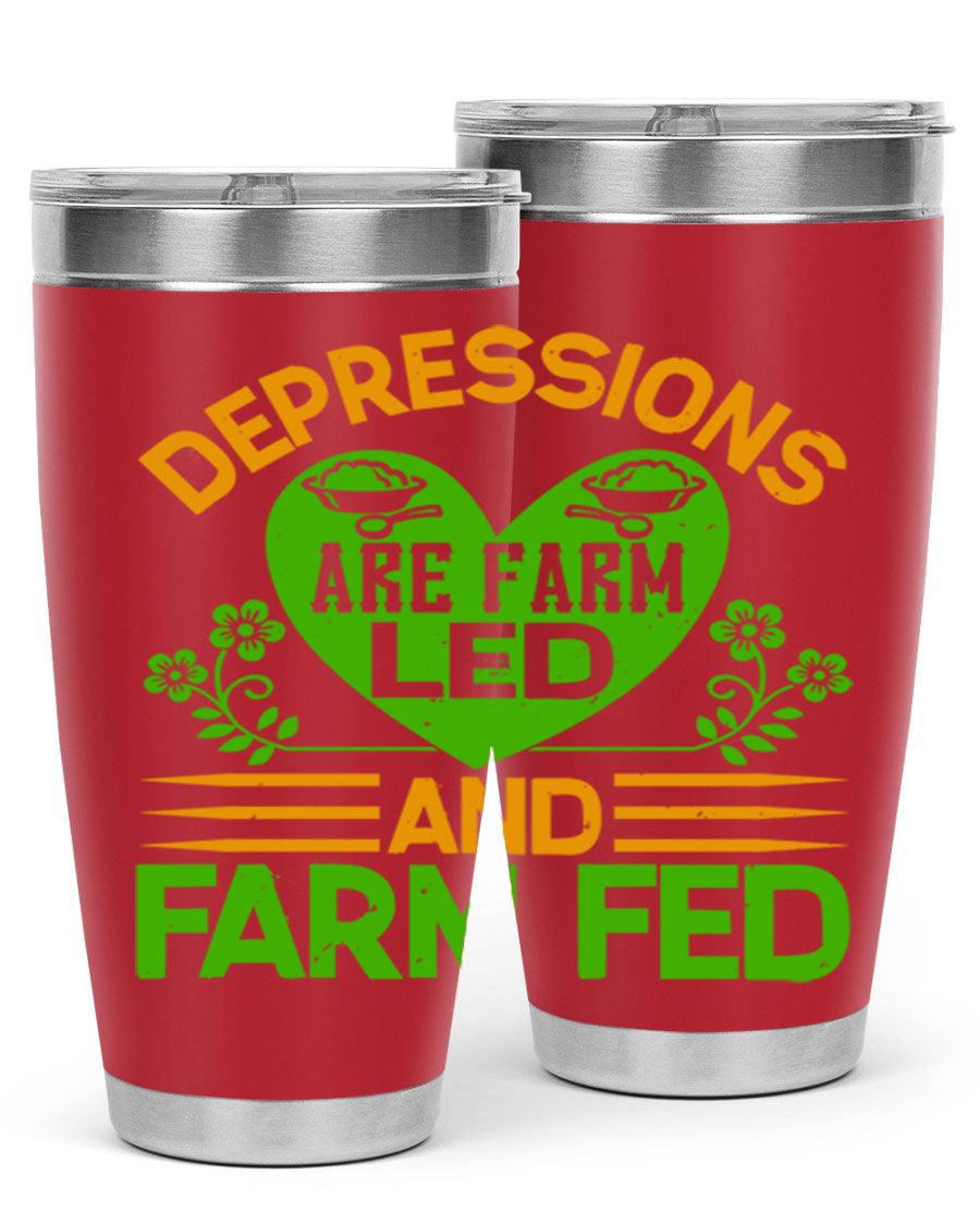A stylish depressions are farm led 23# Tumbler in stainless steel with a drink-thru lid, showcasing its double wall vacuum design.