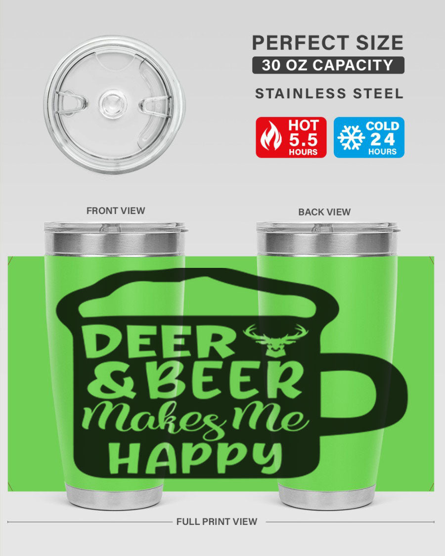 Deer and Beer Makes Me Happy 17# Tumbler in stainless steel with a unique design, perfect for outdoor enthusiasts.