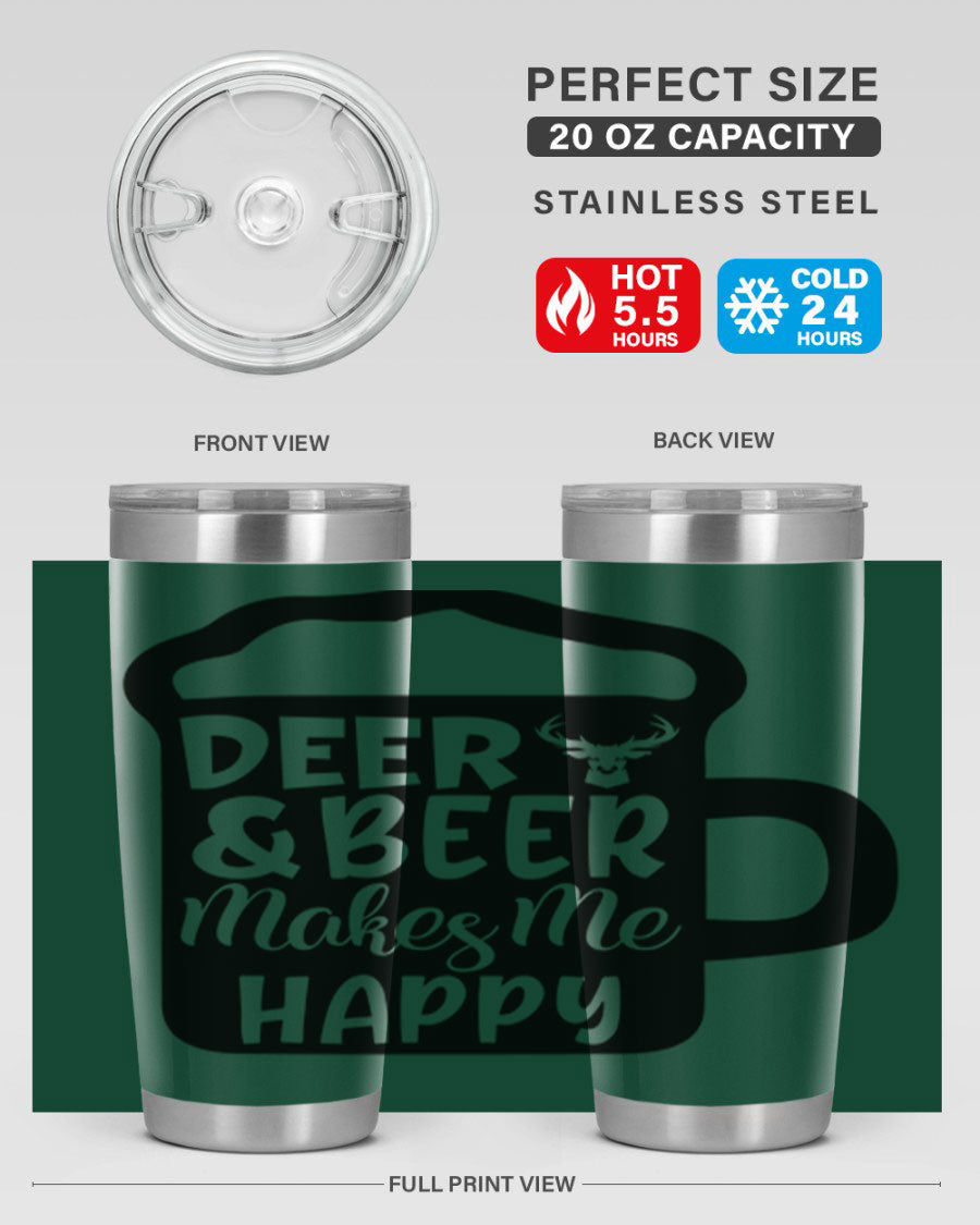Deer and Beer Makes Me Happy 17# Tumbler in stainless steel with a unique design, perfect for outdoor enthusiasts.