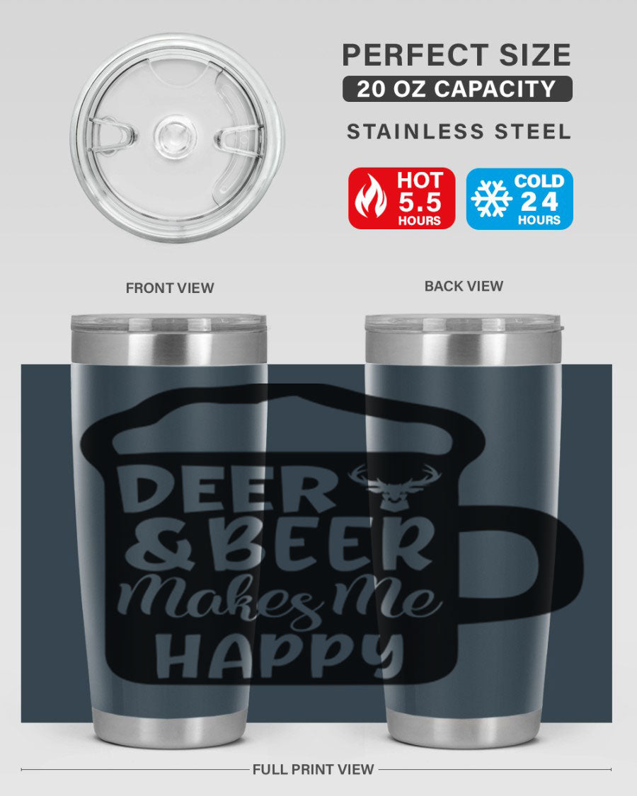 Deer and Beer Makes Me Happy 17# Tumbler in stainless steel with a unique design, perfect for outdoor enthusiasts.
