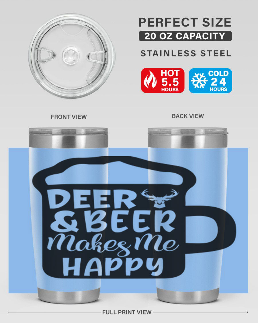 Deer and Beer Makes Me Happy 17# Tumbler in stainless steel with a unique design, perfect for outdoor enthusiasts.