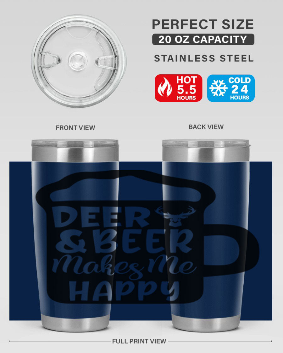 Deer and Beer Makes Me Happy 17# Tumbler in stainless steel with a unique design, perfect for outdoor enthusiasts.
