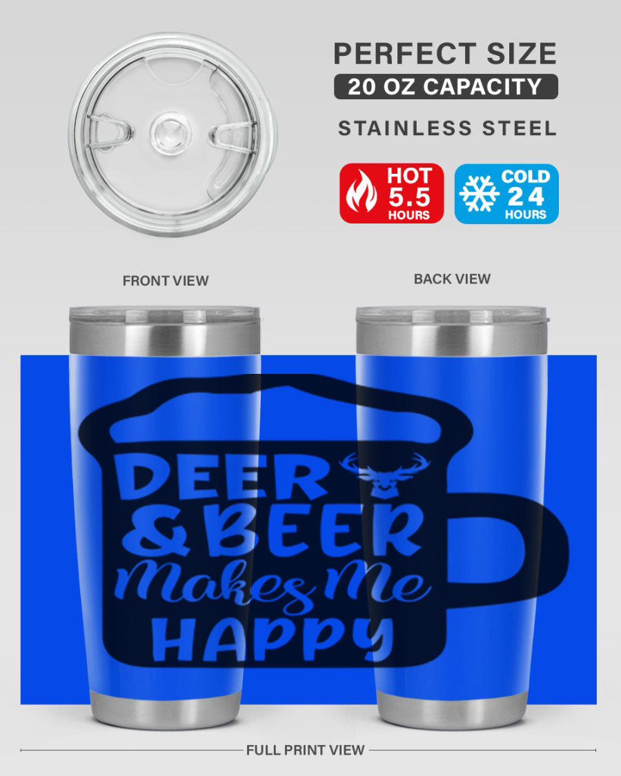 Deer and Beer Makes Me Happy 17# Tumbler in stainless steel with a unique design, perfect for outdoor enthusiasts.